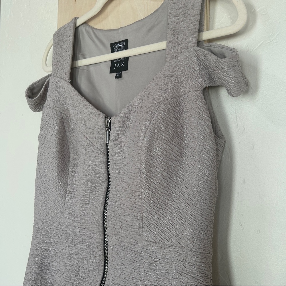 JAX Bodycon Shimmer Silver Sexy Full Front Zip Elegant Cocktail Dress, 10 - Picture 3 of 13